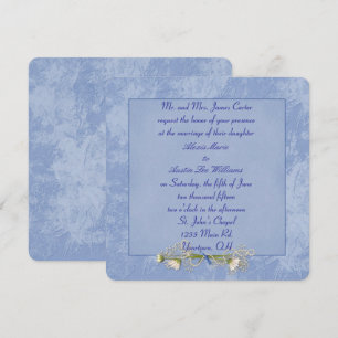 Blue Floral Embossed Wedding-uitnodiging Kaart