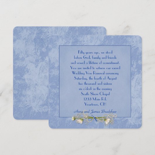 Blue Floral Embossed Wedding Vow Renewal Kaart (Voorkant / Achterkant)