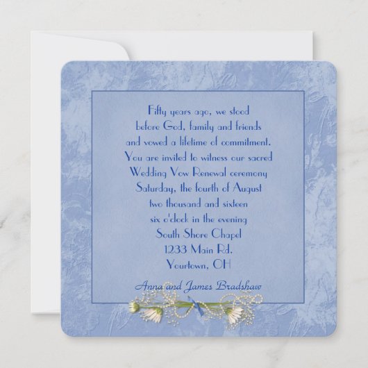 Blue Floral Embossed Wedding Vow Renewal Kaart (Voorkant)