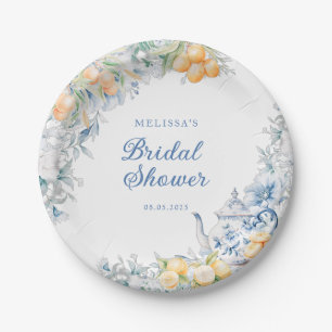 Blue Floral en Citrus Vrijgezellenfeest Tea Party Papieren Bordje