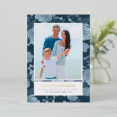 Blue Floral en Gold Hanukkah Foto Folie Feestdagenkaart (Staand Voorkant)
