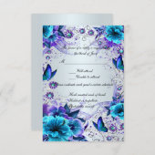 Blue Floral en vlinder reactie Kaart (Voorkant / Achterkant)