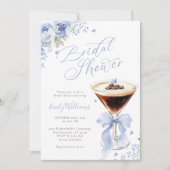 Blue Floral Espresso Martini Bridal Shower Kaart (Voorkant)