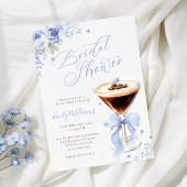 Blue Floral Espresso Martini Bridal Shower Kaart