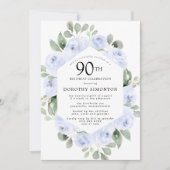 Blue Floral Eucalyptus 90th Birthday Party Kaart (Voorkant)