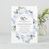 Blue Floral Eucalyptus 90th Birthday Party Kaart (Staand voorkant)