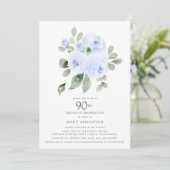 Blue Floral Eucalyptus 90th Birthday Party Kaart (Staand voorkant)