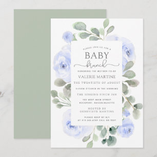 Blue Floral Eucalyptus Baby Brunch Uitnodiging