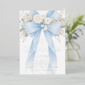 Blue Floral Eucalyptus Bow Boy Baptism Folie Uitnodiging (Staand Voorkant)