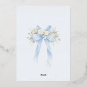Blue Floral Eucalyptus Bow Boy Baptism Folie Uitnodiging (Achterkant)