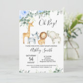 Blue Floral Eucalyptus Cute Safari Baby shower Kaart (Staand voorkant)