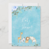Blue Floral Eucalyptus Cute Safari Baby shower Kaart (Achterkant)