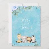 Blue Floral Eucalyptus Four Safari Baby shower Kaart (Achterkant)
