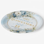 Blue Floral Eucalyptus Gold Custom Quinceañera  Papieren Bordje (Gekanteld)