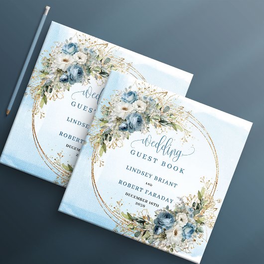 Blue Floral Eucalyptus Gold Wedding Sign In Book Gastenboek