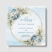 Blue Floral Eucalyptus Gold Wedding Sign In Book Gastenboek (Voorkant)