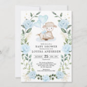 Blue Floral Eucalyptus Lamb Baby Sheep Boy Shower Kaart (Voorkant)