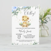Blue Floral Eucalyptus Lion King Baby shower Kaart (Staand voorkant)
