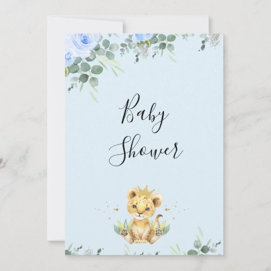 Blue Floral Eucalyptus Lion King Baby shower Kaart (Achterkant)