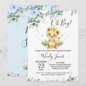 Blue Floral Eucalyptus Lion King Baby shower Kaart (Voorkant / Achterkant)