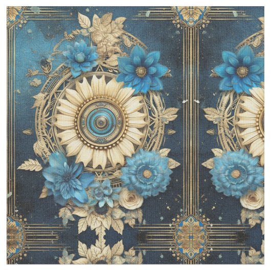 Blue Floral Fabric Seamless Pattern For Sewing Stof (Close Up)
