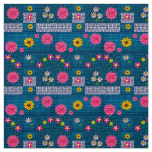 Blue Floral Fabric Stof