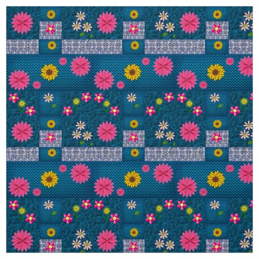 Blue Floral Fabric Stof (Swatch)