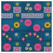 Blue Floral Fabric Stof (Close Up)