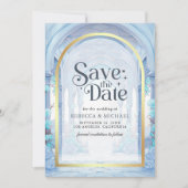 Blue Floral Fairytale Castle Wedding Save The Date (Voorkant)