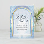 Blue Floral Fairytale Castle Wedding Save The Date (Staand voorkant)