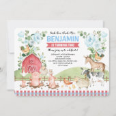 Blue Floral Farm Animals Barnyard Birthday Party Kaart (Voorkant)