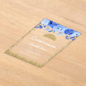 Blue Floral Faux Gold Glitter Tiara Quinceanera Acryl Uitnodigingen (Laagn)