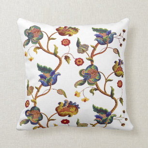 Blue Floral Faux Jacobean Embroidery Kussen