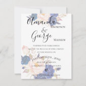 Blue Floral Faux Vellum Effect Wedding Kaart (Voorkant)