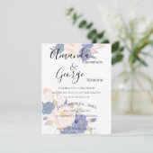 Blue Floral Faux Vellum Effect Wedding Kaart (Staand voorkant)