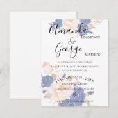 Blue Floral Faux Vellum Effect Wedding Kaart (Voorkant / Achterkant)