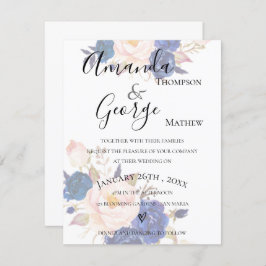 Blue Floral Faux Vellum Effect Wedding Kaart