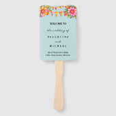 Blue Floral Fiesta Mexicaanse bruiloft programma Handwaaier (Voorkant)