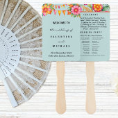 Blue Floral Fiesta Mexicaanse bruiloft programma Handwaaier