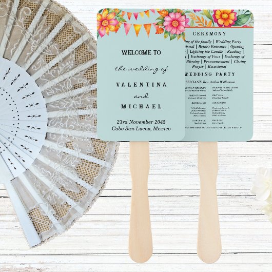 Blue Floral Fiesta Mexicaanse bruiloft programma Handwaaier