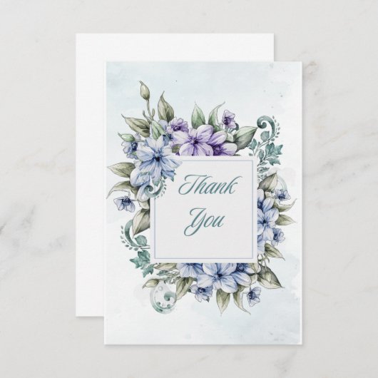 Blue Floral Flat - Hartelijk dank Bedankkaart (Voorkant / Achterkant)