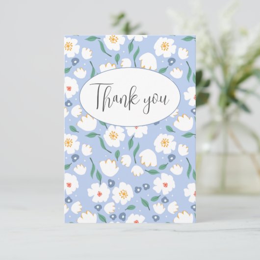 Blue Floral Flat - Hartelijk dank Bedankkaart (Staand voorkant)
