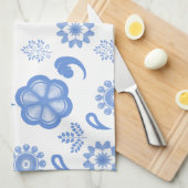 Blue Floral Flourish Toile Theedoek (Quarter Fold)