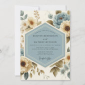 Blue Floral Flourish Wedding Kaart (Voorkant)