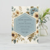 Blue Floral Flourish Wedding Kaart (Staand voorkant)