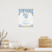Blue Floral Flower Hot Air Baptisme Welkom Poster (Keuken)