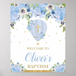 Blue Floral Flower Hot Air Baptisme Welkom Poster