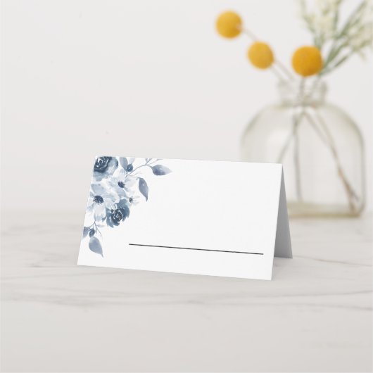 Blue Floral Folded Place Card Plaatskaartje (Voorkant)