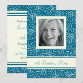 Blue Floral Foto 18th Birthday Party Kaart (Voorkant / Achterkant)