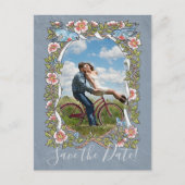 Blue Floral Foto Bird Country Rustic Save Date Aankondigingskaart (Voorkant)